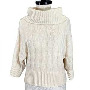 DKNY Jeans Cable Knit Dolman Cowl Neck Sweater Cream Small